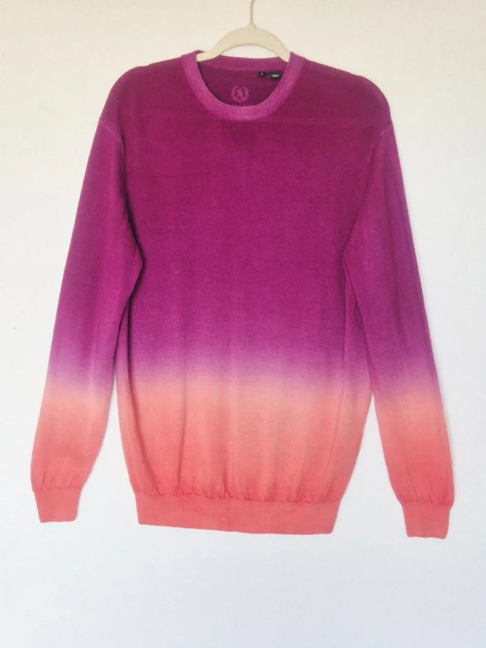 Bugatchi Uomo 100% Merino Wool Ombre Dip-Dyed Crew Neck Sweater Pink Purple
